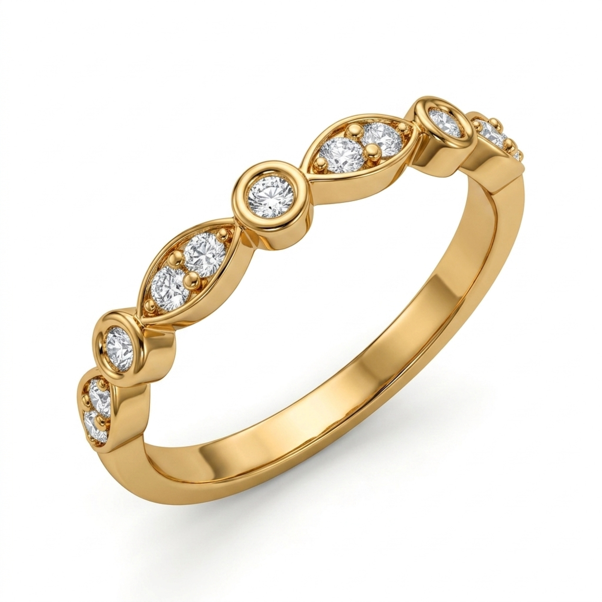 Graduated Bezel & Marquise Diamond Stackable Band