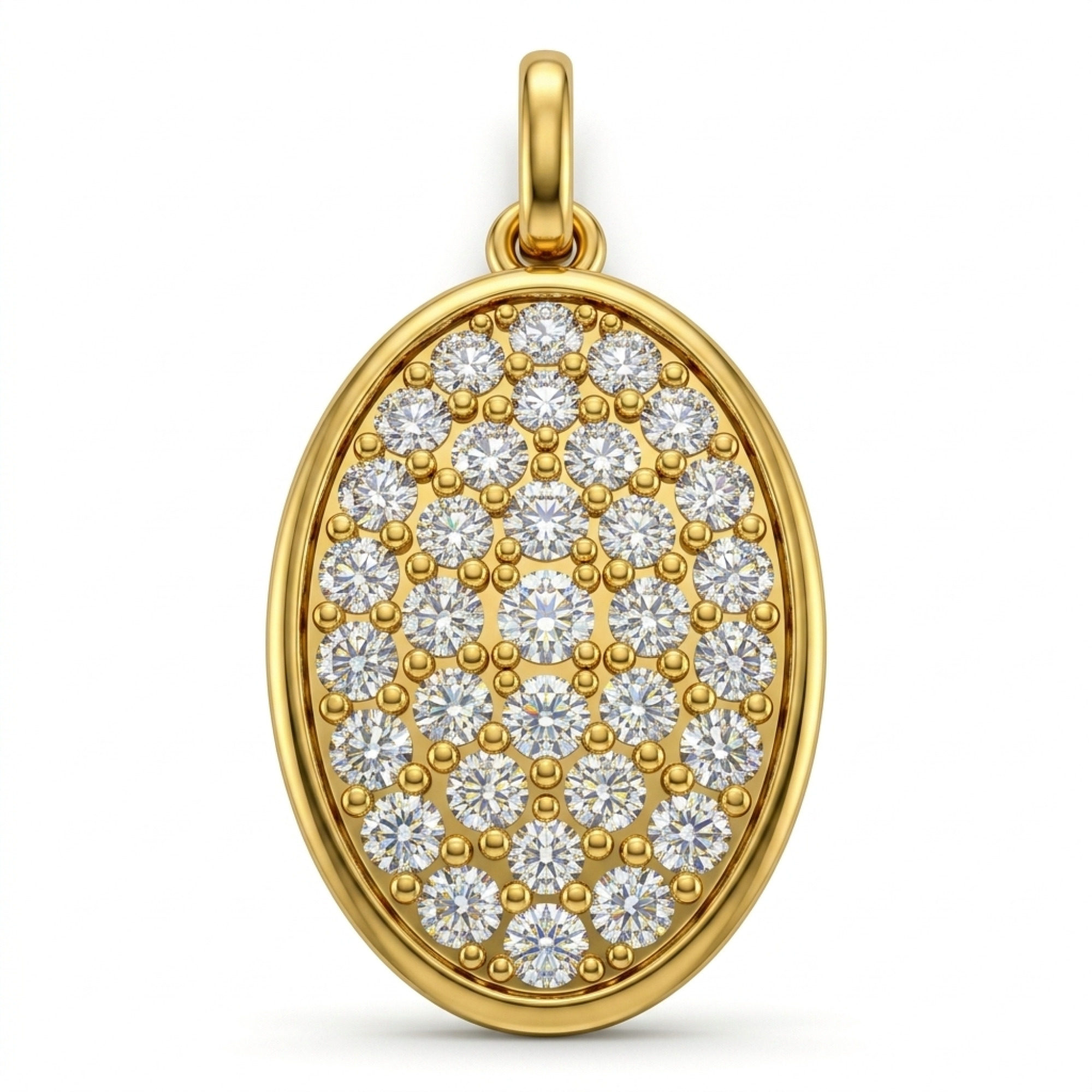 18K Gold Oval Pavé Diamond Pendant