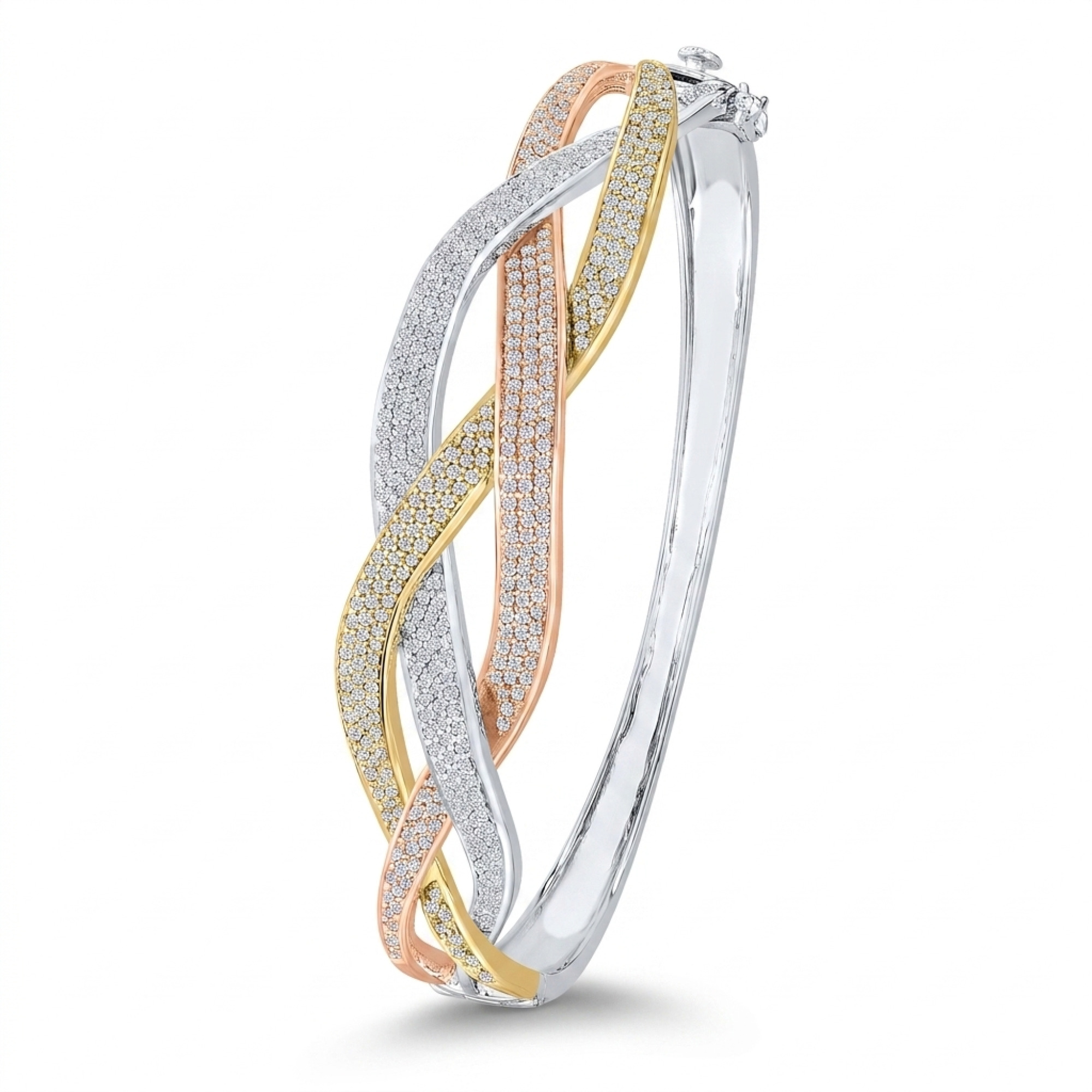 Tri-Color Twisted Braid Diamond Bangle