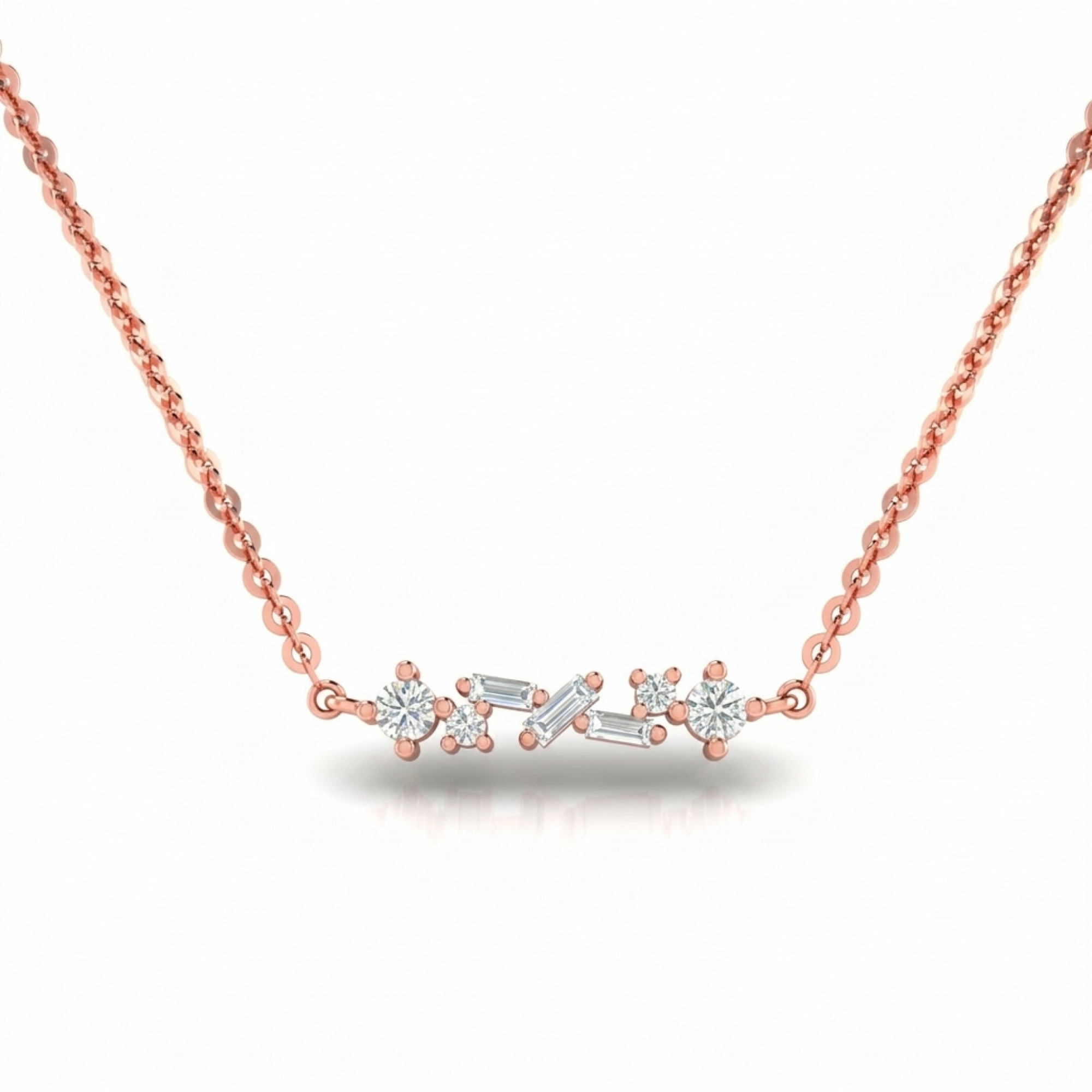 Baguette & Round Diamond Bar Necklace
