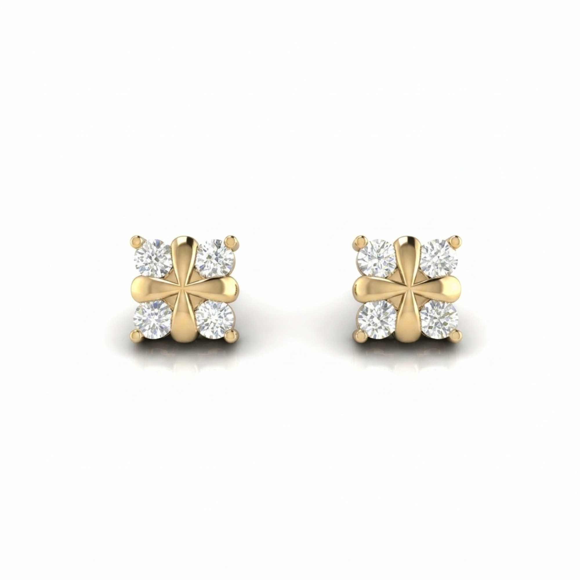 Four-Stone Clover Cluster Diamond Stud Earrings