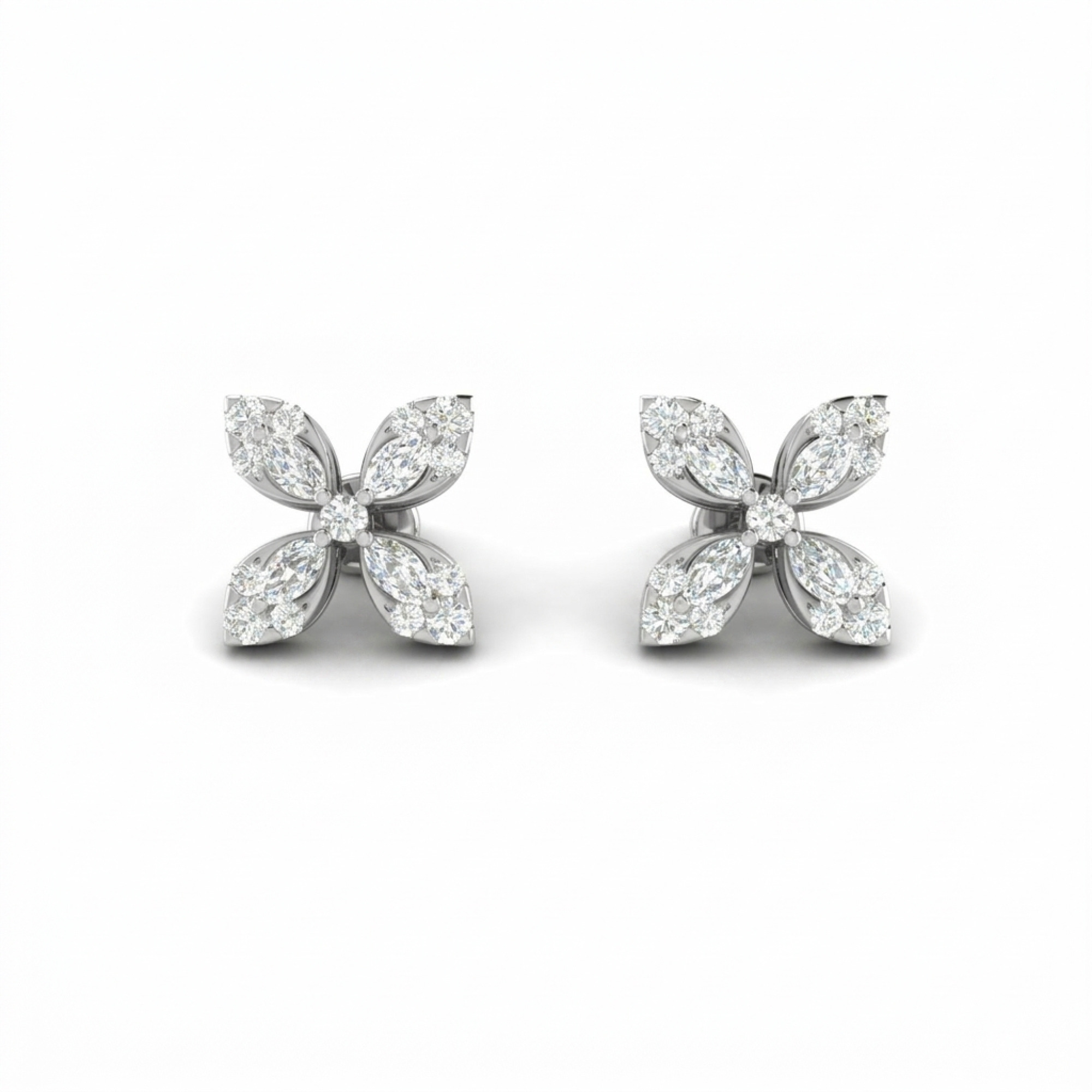 Butterfly Marquise & Round Diamond Stud Earrings