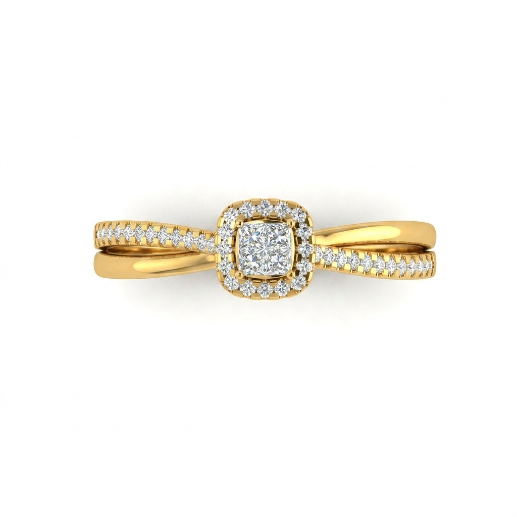Cushion Halo Crossover Diamond Bridal Ring Set