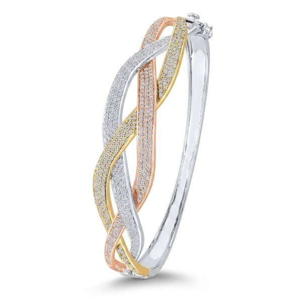 Tri-Color Twisted Braid Diamond Bangle