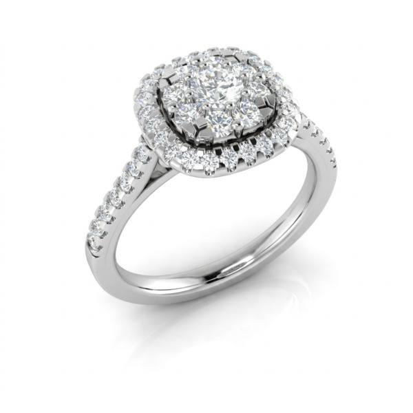 Cushion Halo Cluster Diamond Engagement Ring
